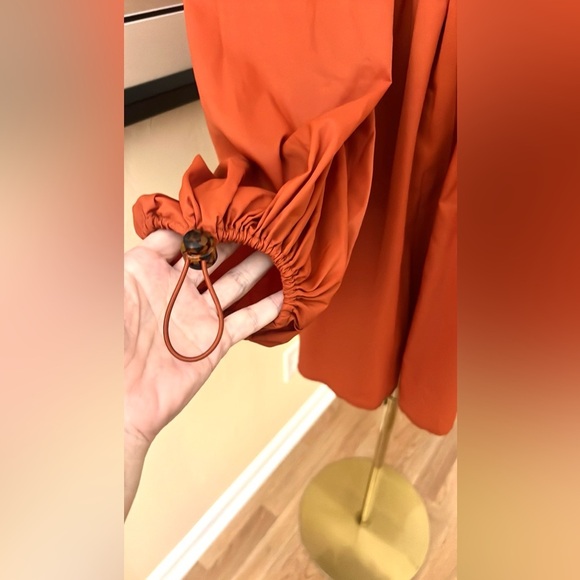 NWT Staud,Form Flattering Bow Dress Puff Sleeve Mini Rust Red, Boho, Lux,Size 6 - Picture 7 of 9